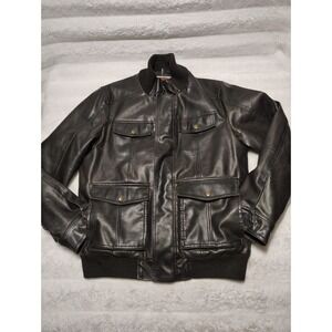 Levi's Jacket Sz M Dark Brown Mens Full Zip Snap On Pockets Lined Faux Leather